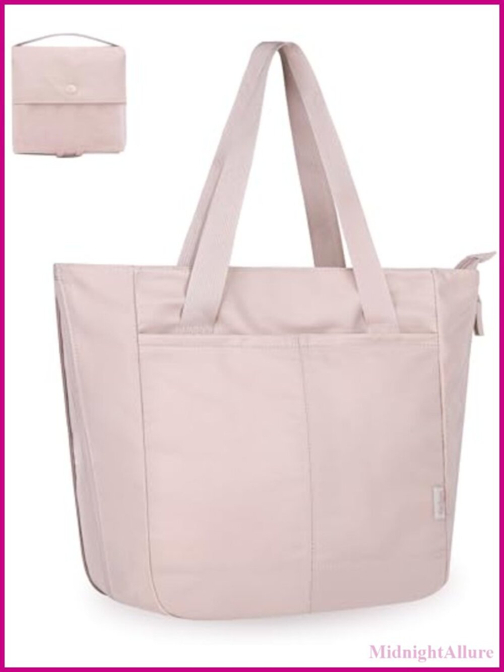 Foldable Tote Bag for Women with Cup Holder Zipper Travel Shoulder Handbag